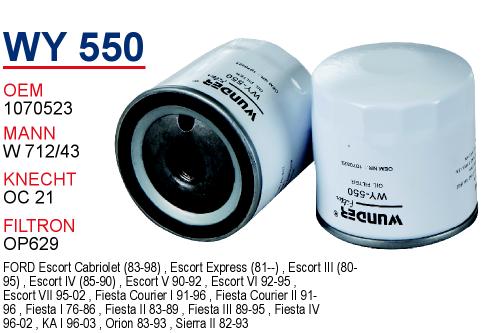 WY 550 FORD ESCORT 1.3 - FiESTA 1070523 Yağ Filtresi