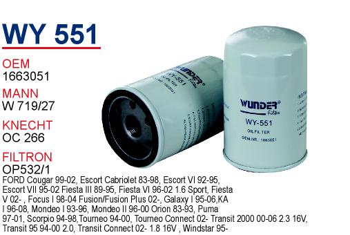 WY 551 FORD FOCUS - FiESTA - SCORPiO - MONDEO 1663051 Yağ Filtresi