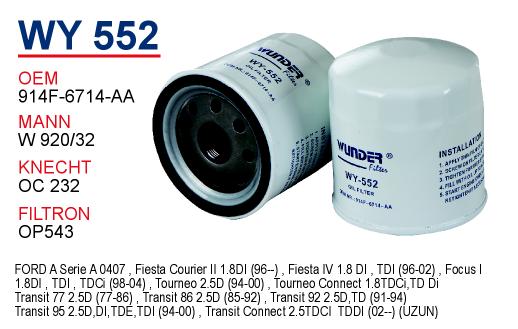 WY 552 FORD TRANSiT M12-M15  - CONNECT  ( EFL 386 ) 914F-6714-AA Yağ Filtresi