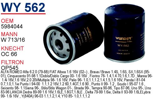 WY 562 ALFA ROMEO 155-164 SPiDER  4648378 Yağ Filtresi