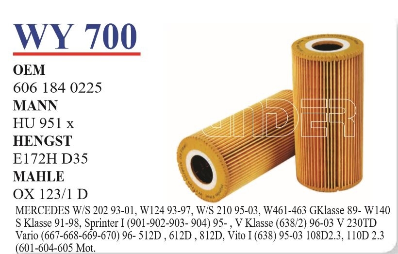 WY 700 MERCEDES 210 KASA SPRiNTER - ViTO                    601-604-605 MOTOR 606 184 0525 Yağ Filtresi