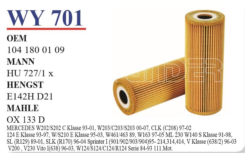 WY 701 MERCEDES 124 KASA 202-203-208 111 MOTOR 104 1800109 Yağ Filtresi