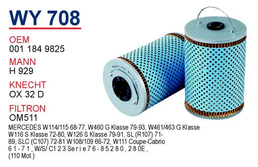 WY 708 MERCEDES 116 - 123 - 126 KASA 280-450   110 MOTOR 0011849825 Yağ Filtresi